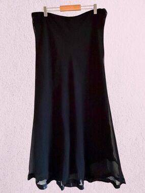 April Cornell Black Maxi chiffon Skirt with Satin Trim
